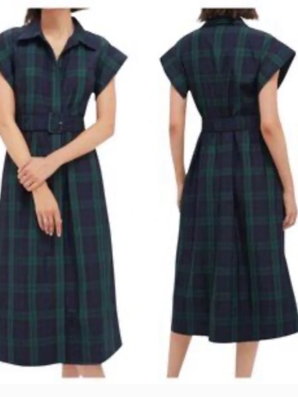 Tuckernuck Chloe Green and Navy Plaid Midi Dress XL